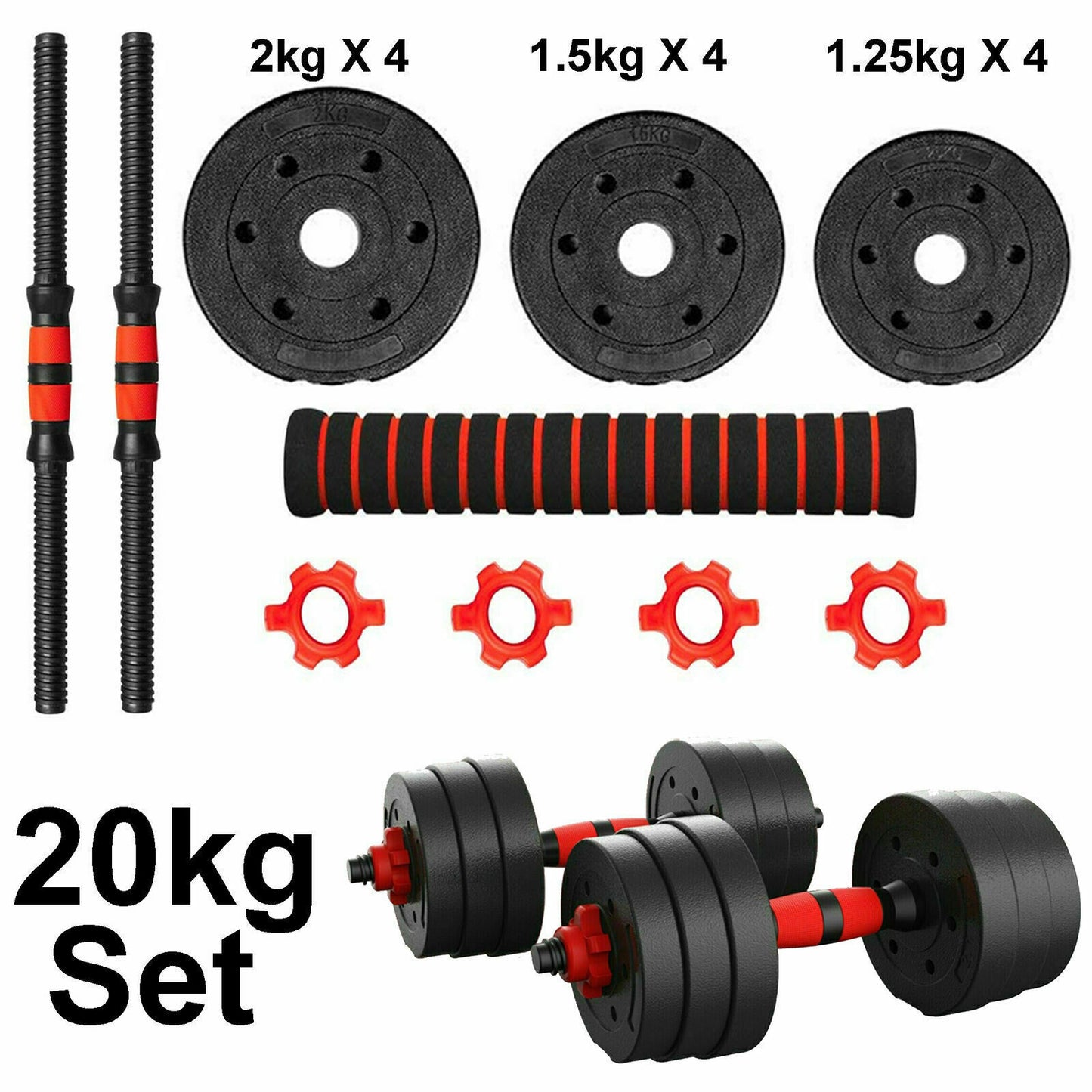 20/30/40Kg Dumbbell Barbell Weight Set Pair of Hand Weights Gym Fitness Workout