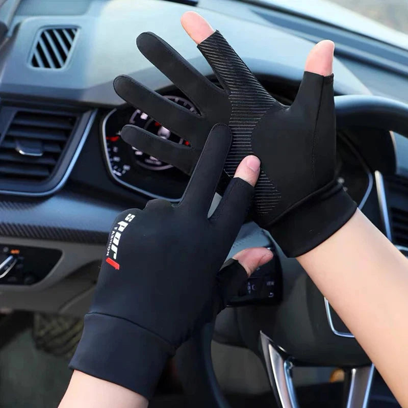 2025 Spring and Summer New Men's Outdoor Sports Sunscreen Gloves of Cycling Equipment Ice Silk Breathable Fingerless Gloves