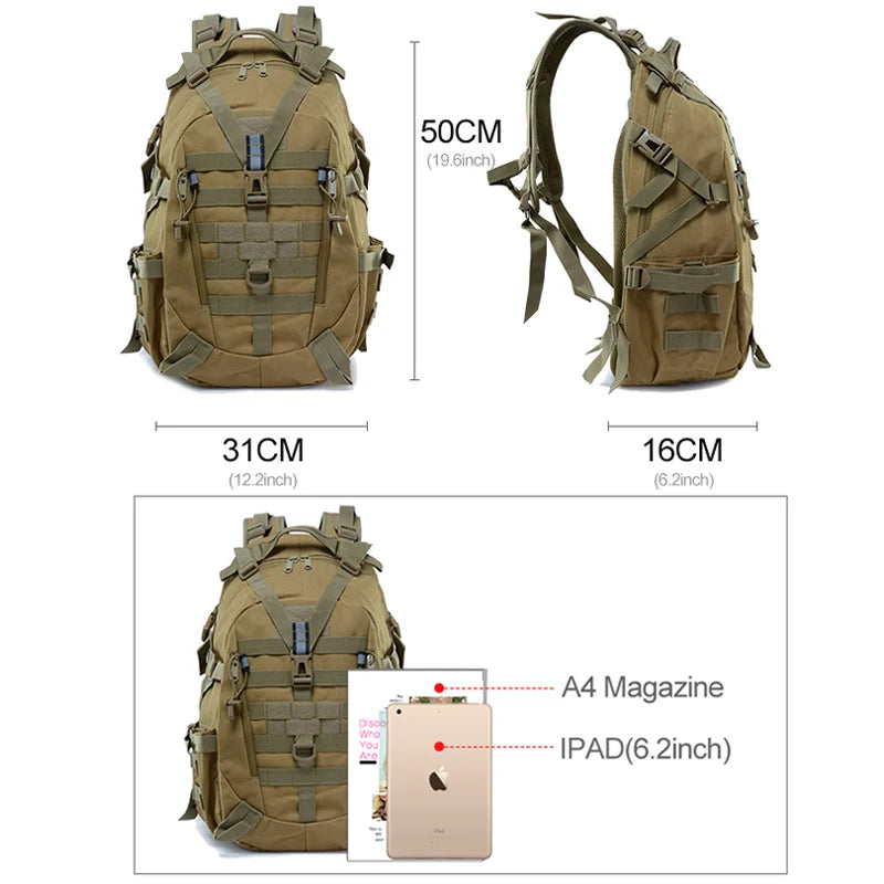 40L Camping Backpack Men's Bag Travel Bags Tactical Molle Climbing Rucksack Hiking Outdoor Reflective Shoulder Fishing Bag