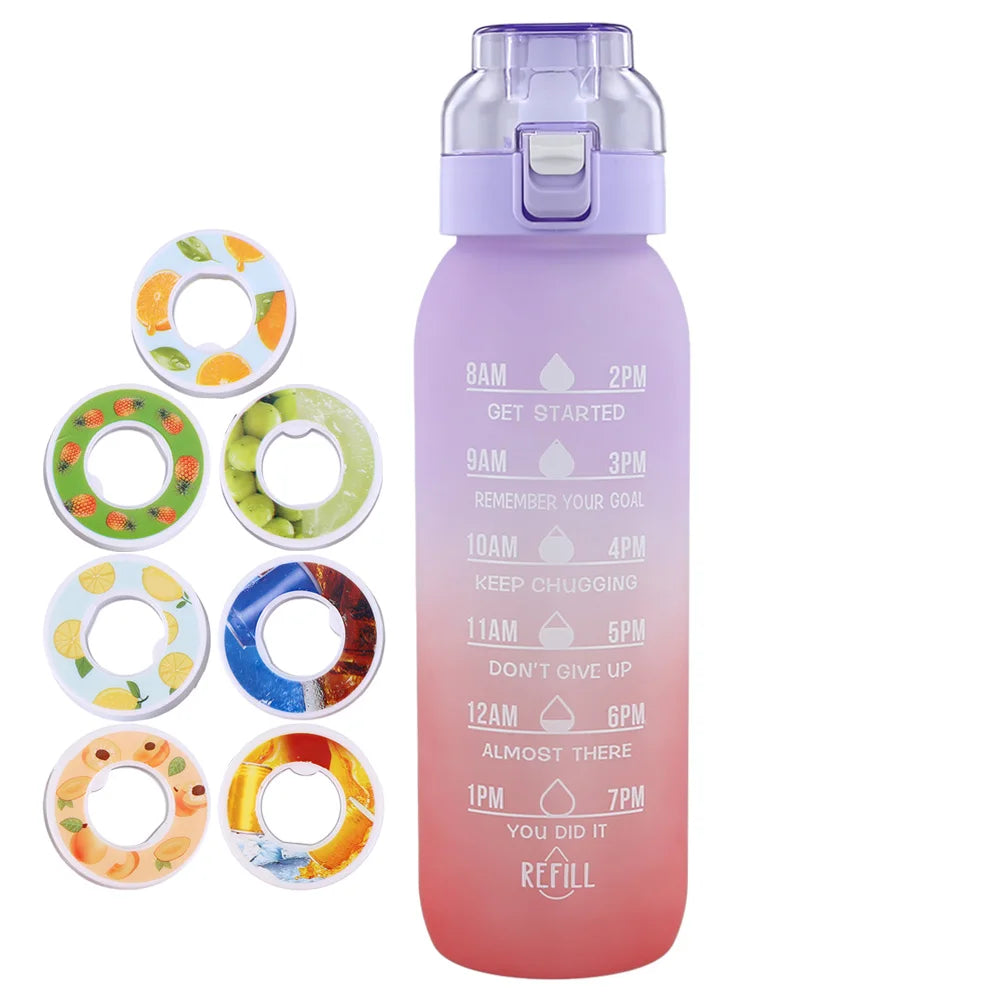 1000ML Fragrant Water Bottle Leak-Proof with 7 Rods Fruit Flavor Water Cup with Handle & Straw Large Capacity for Outdoor Sports