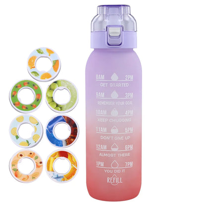 1000ML Fragrant Water Bottle Leak-Proof with 7 Rods Fruit Flavor Water Cup with Handle & Straw Large Capacity for Outdoor Sports