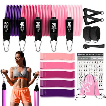 Workout Bar Fitness Resistance Bands Set Pilates Yoga Pull Rope Exercise Training Expander Gym Equipment for Home Bodybuilding