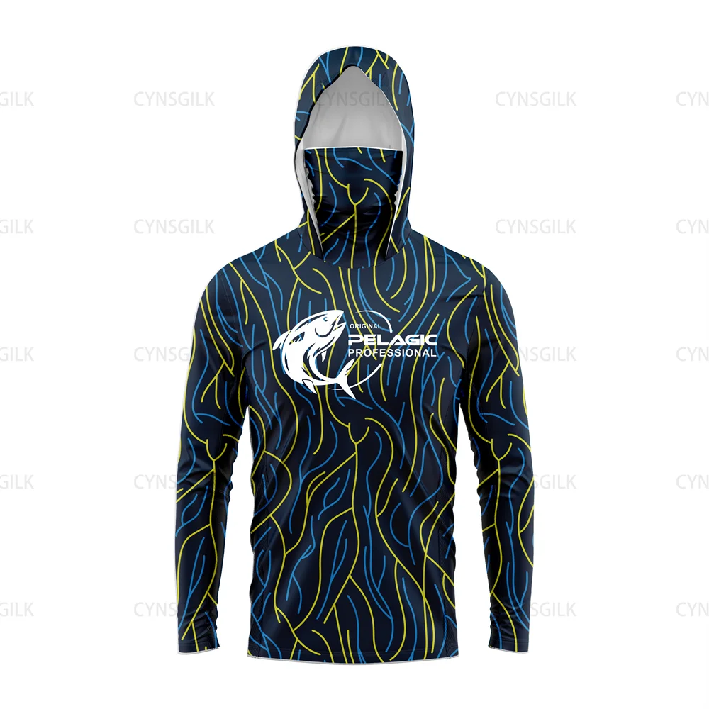 original pelagic professional Men Hood Fishing Shirt long sleeve fishing t shirt uv protection Fishing Apparel