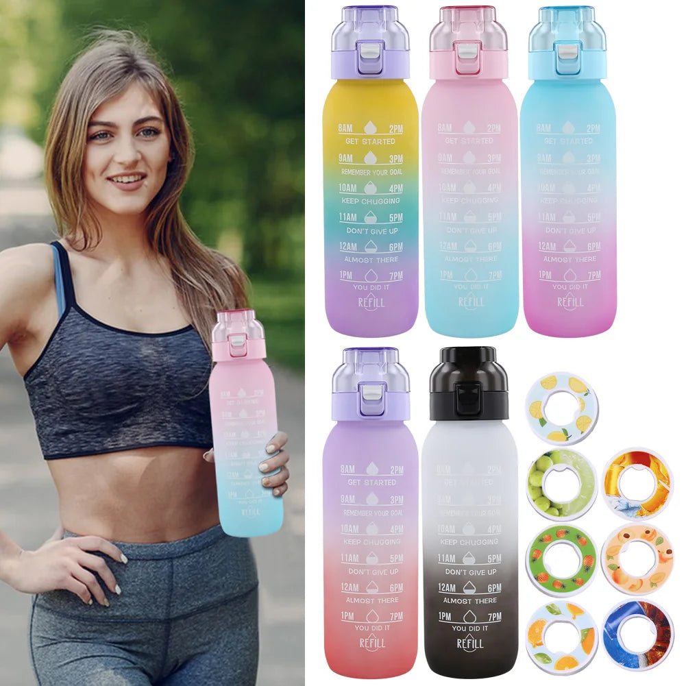 1000ML Fragrant Water Bottle Leak-Proof with 7 Rods Fruit Flavor Water Cup with Handle & Straw Large Capacity for Outdoor Sports